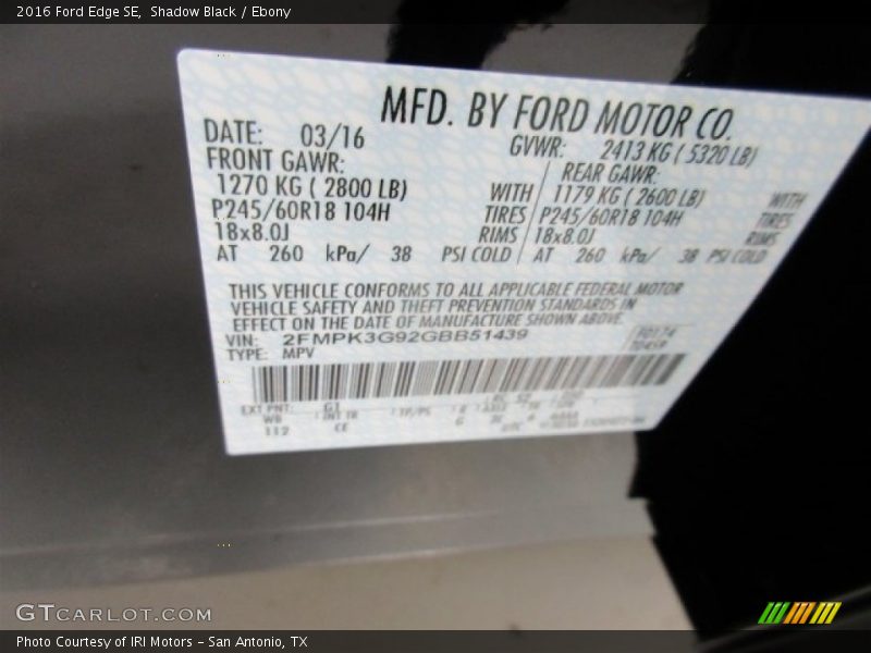 Shadow Black / Ebony 2016 Ford Edge SE