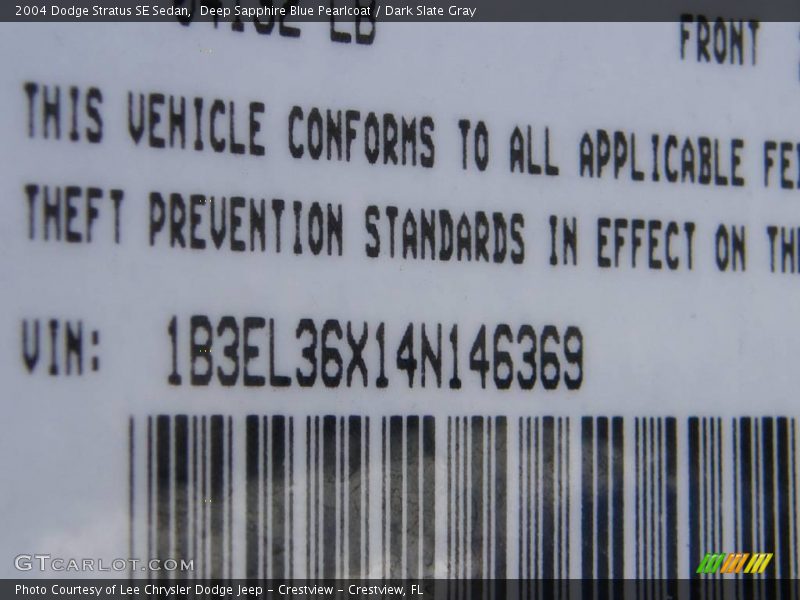 Deep Sapphire Blue Pearlcoat / Dark Slate Gray 2004 Dodge Stratus SE Sedan
