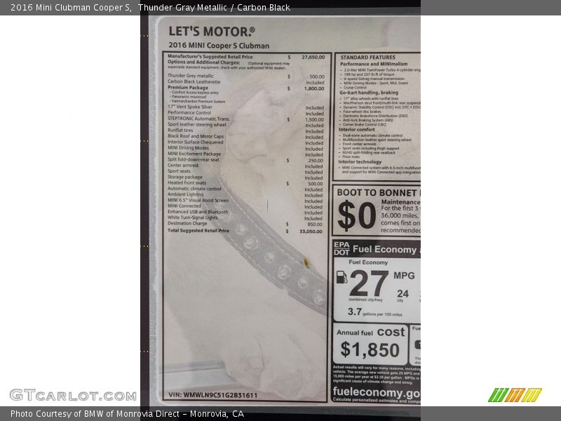 Thunder Gray Metallic / Carbon Black 2016 Mini Clubman Cooper S