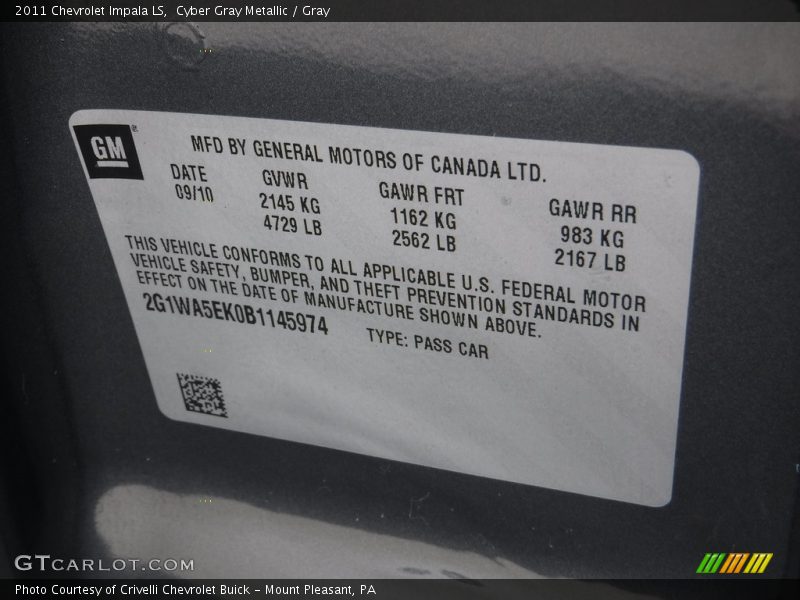 Cyber Gray Metallic / Gray 2011 Chevrolet Impala LS