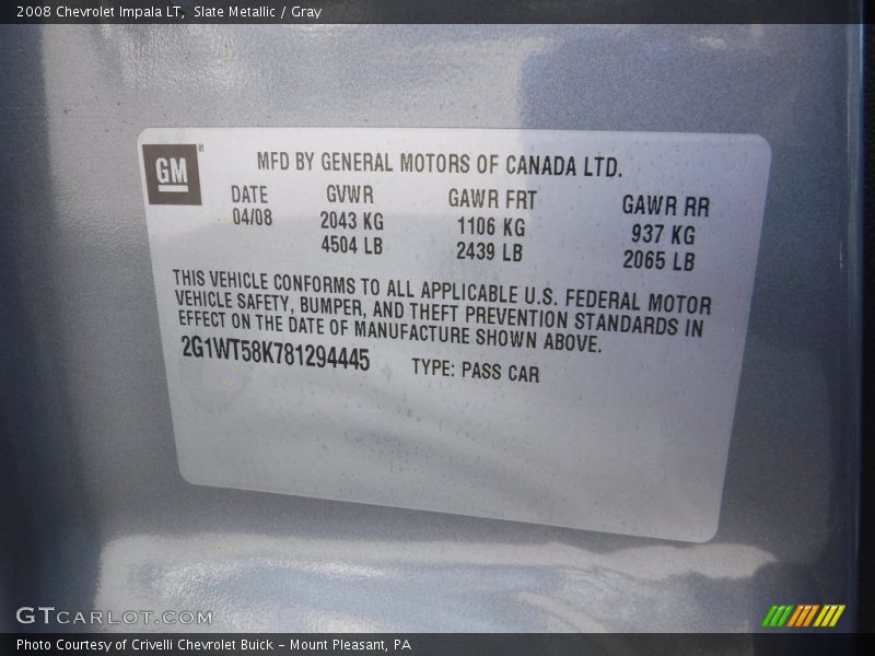 Slate Metallic / Gray 2008 Chevrolet Impala LT