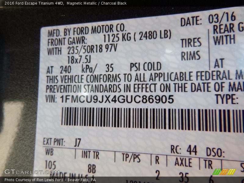 Magnetic Metallic / Charcoal Black 2016 Ford Escape Titanium 4WD