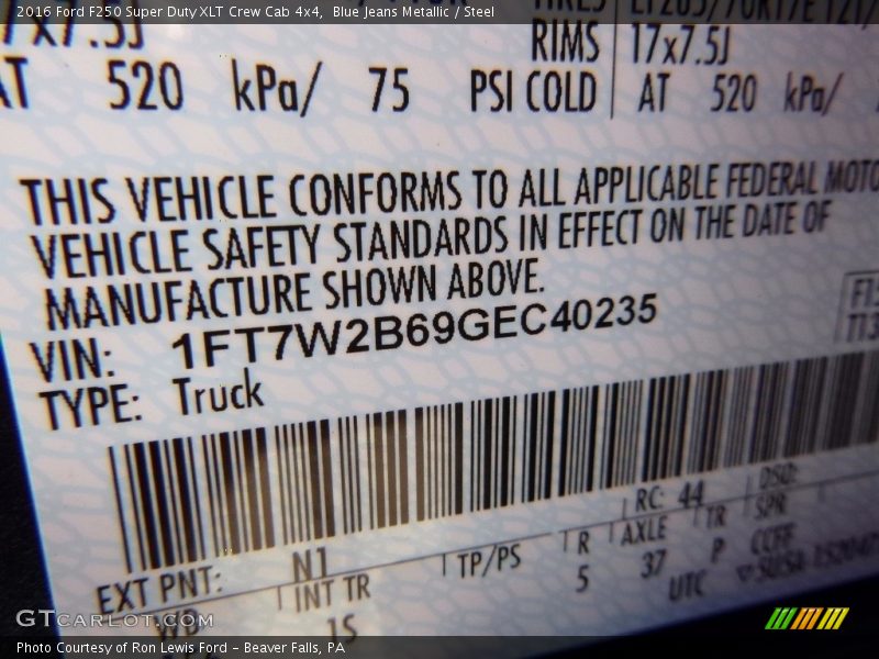Blue Jeans Metallic / Steel 2016 Ford F250 Super Duty XLT Crew Cab 4x4