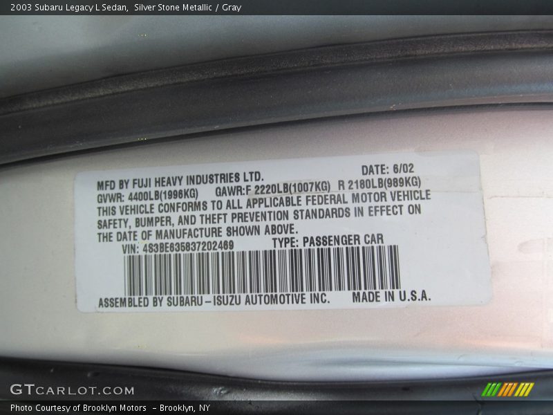 Silver Stone Metallic / Gray 2003 Subaru Legacy L Sedan