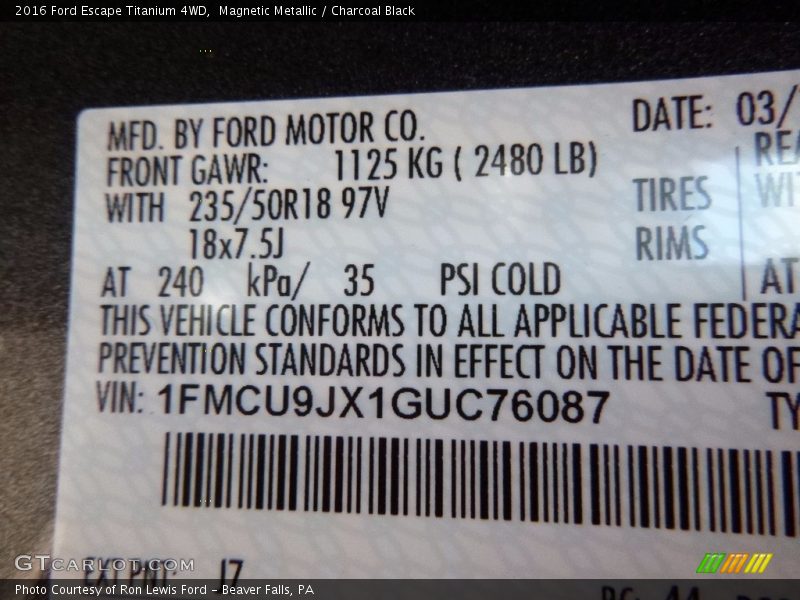 Magnetic Metallic / Charcoal Black 2016 Ford Escape Titanium 4WD