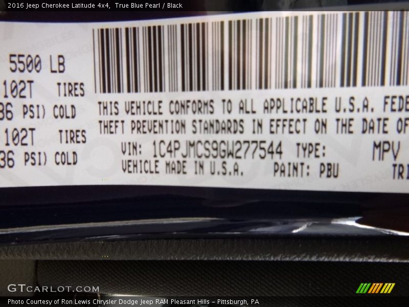 True Blue Pearl / Black 2016 Jeep Cherokee Latitude 4x4