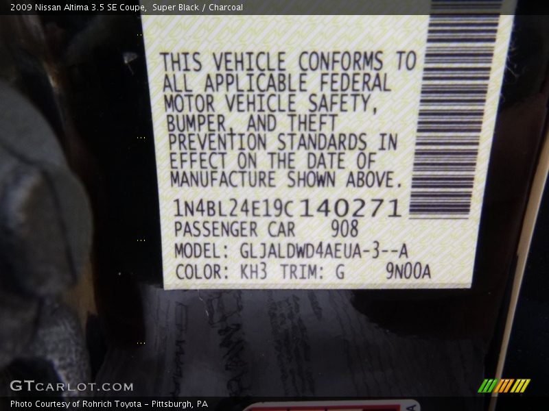 Super Black / Charcoal 2009 Nissan Altima 3.5 SE Coupe