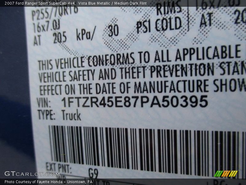 Vista Blue Metallic / Medium Dark Flint 2007 Ford Ranger Sport SuperCab 4x4