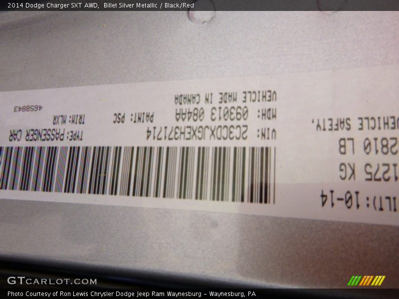 Billet Silver Metallic / Black/Red 2014 Dodge Charger SXT AWD