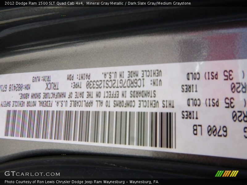 Mineral Gray Metallic / Dark Slate Gray/Medium Graystone 2012 Dodge Ram 1500 SLT Quad Cab 4x4