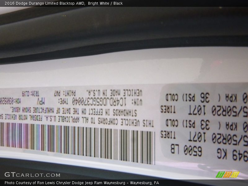 Bright White / Black 2016 Dodge Durango Limited Blacktop AWD
