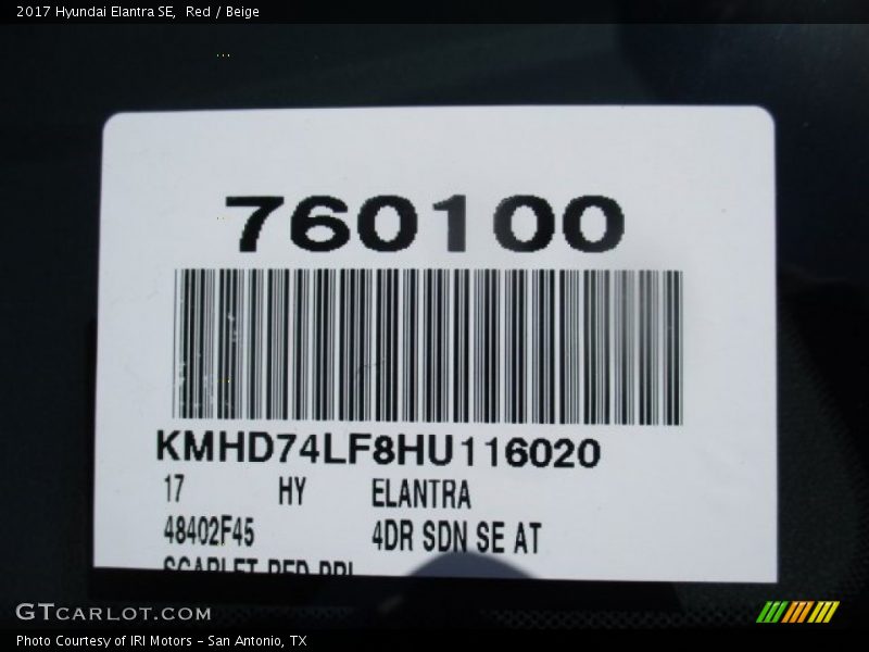 Red / Beige 2017 Hyundai Elantra SE