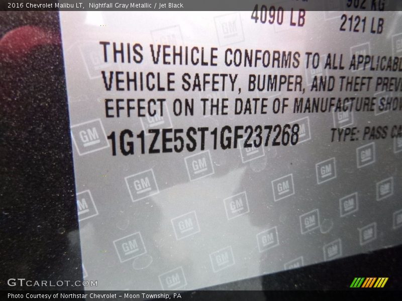 Nightfall Gray Metallic / Jet Black 2016 Chevrolet Malibu LT