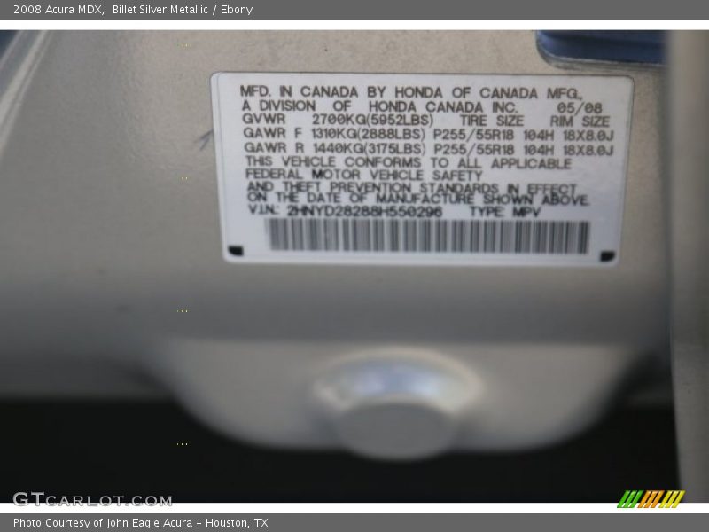 Billet Silver Metallic / Ebony 2008 Acura MDX