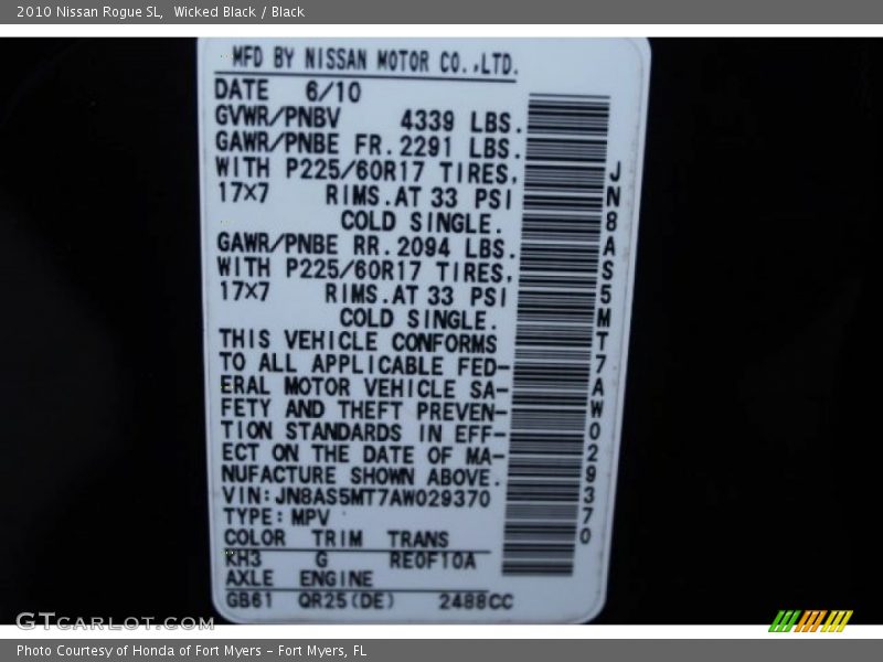 Wicked Black / Black 2010 Nissan Rogue SL