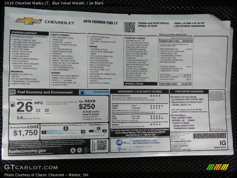 Blue Velvet Metallic / Jet Black 2016 Chevrolet Malibu LT