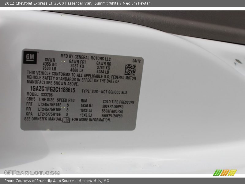 Summit White / Medium Pewter 2012 Chevrolet Express LT 3500 Passenger Van