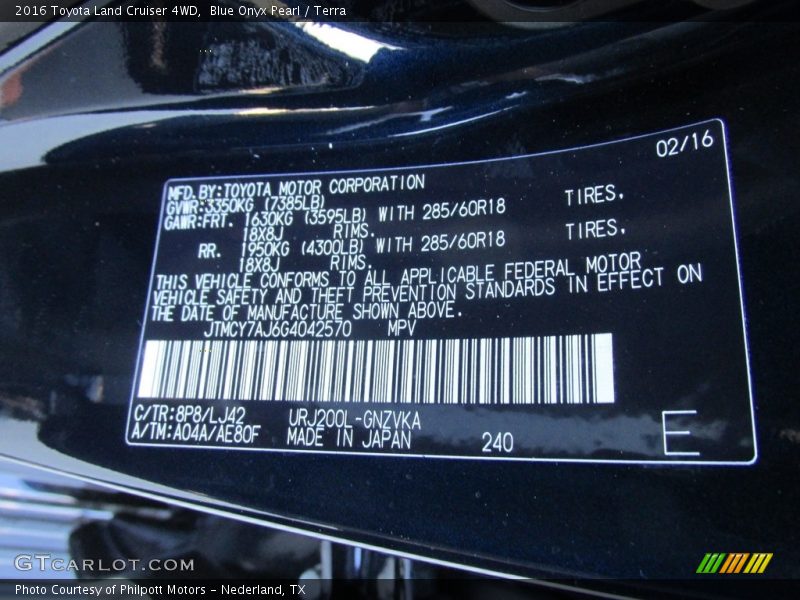 2016 Land Cruiser 4WD Blue Onyx Pearl Color Code 8P8