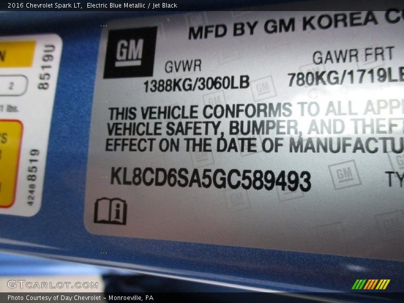 Electric Blue Metallic / Jet Black 2016 Chevrolet Spark LT