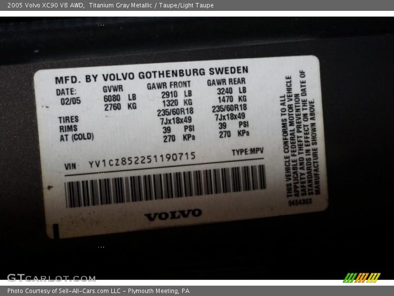 Titanium Gray Metallic / Taupe/Light Taupe 2005 Volvo XC90 V8 AWD
