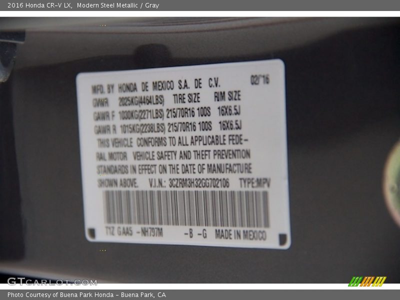 Modern Steel Metallic / Gray 2016 Honda CR-V LX
