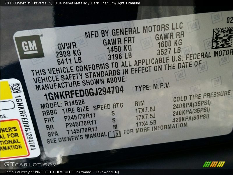 Blue Velvet Metallic / Dark Titanium/Light Titanium 2016 Chevrolet Traverse LS