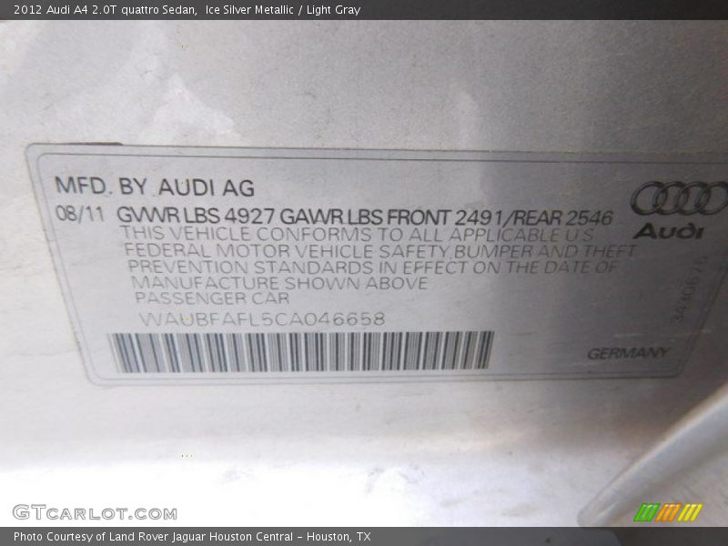 Ice Silver Metallic / Light Gray 2012 Audi A4 2.0T quattro Sedan