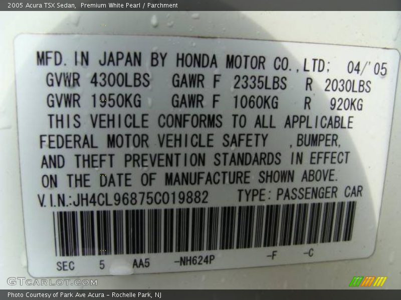 Premium White Pearl / Parchment 2005 Acura TSX Sedan