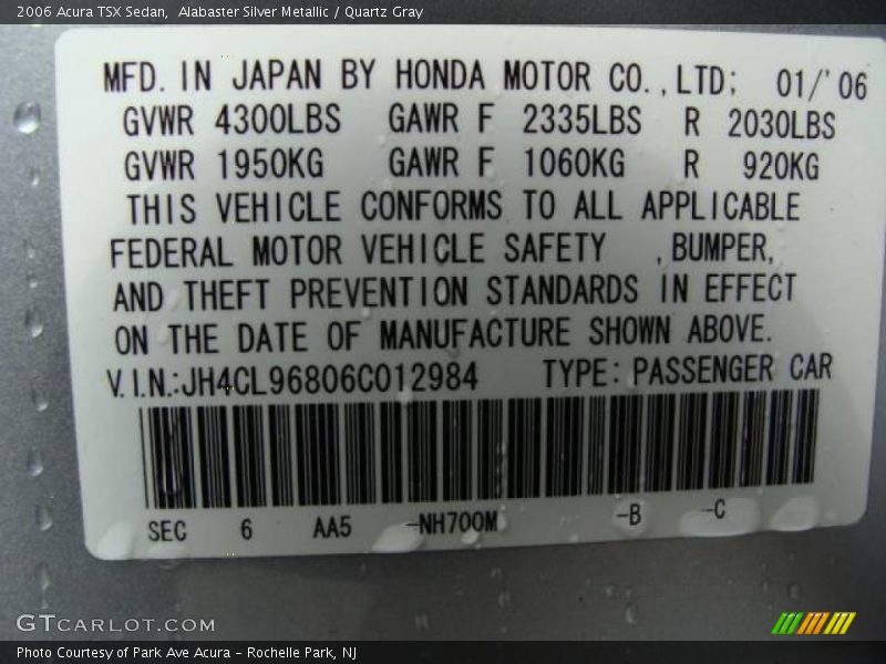 Alabaster Silver Metallic / Quartz Gray 2006 Acura TSX Sedan