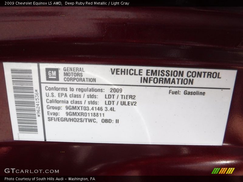 Deep Ruby Red Metallic / Light Gray 2009 Chevrolet Equinox LS AWD