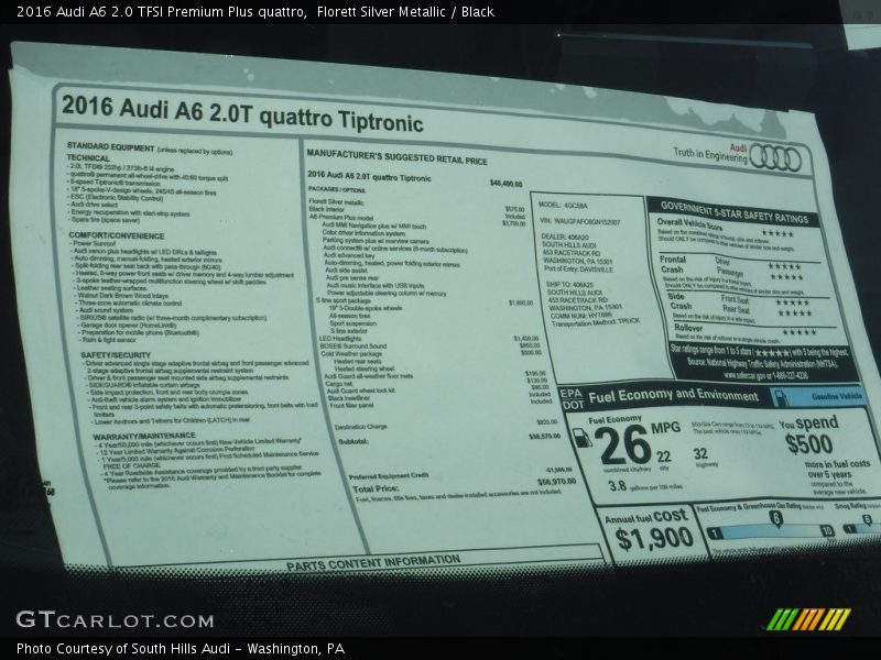 Florett Silver Metallic / Black 2016 Audi A6 2.0 TFSI Premium Plus quattro