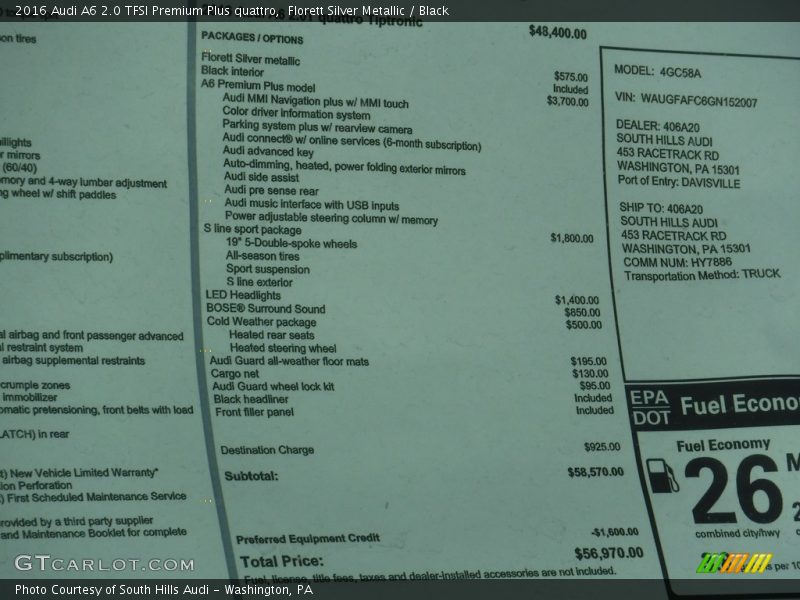 Florett Silver Metallic / Black 2016 Audi A6 2.0 TFSI Premium Plus quattro