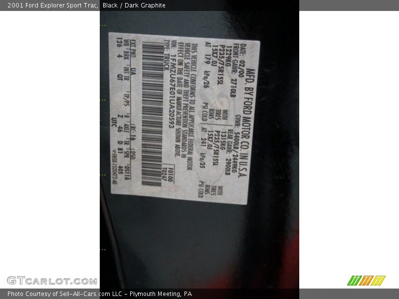 Black / Dark Graphite 2001 Ford Explorer Sport Trac