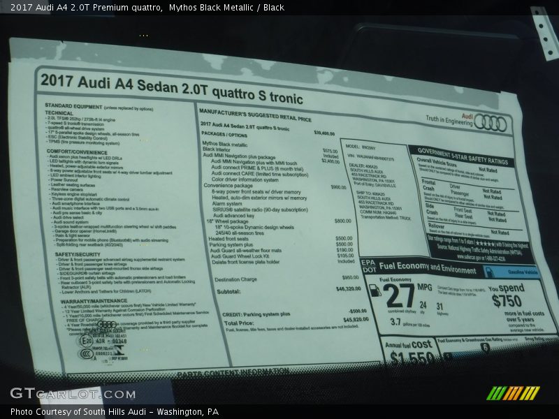 Mythos Black Metallic / Black 2017 Audi A4 2.0T Premium quattro