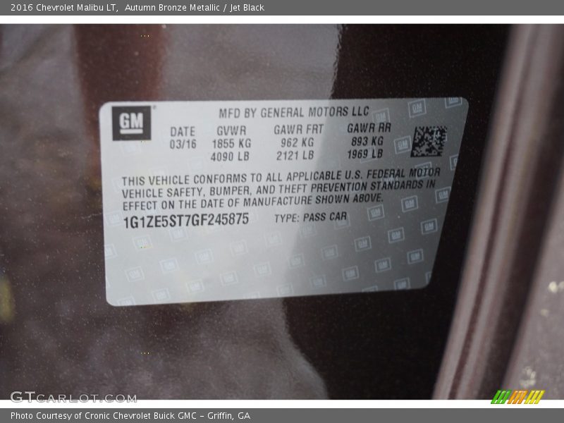 Autumn Bronze Metallic / Jet Black 2016 Chevrolet Malibu LT