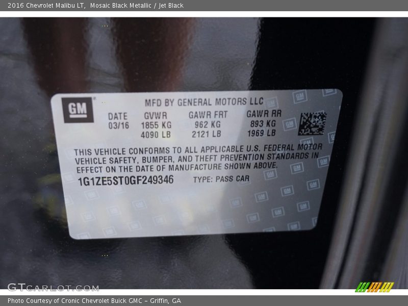 Mosaic Black Metallic / Jet Black 2016 Chevrolet Malibu LT