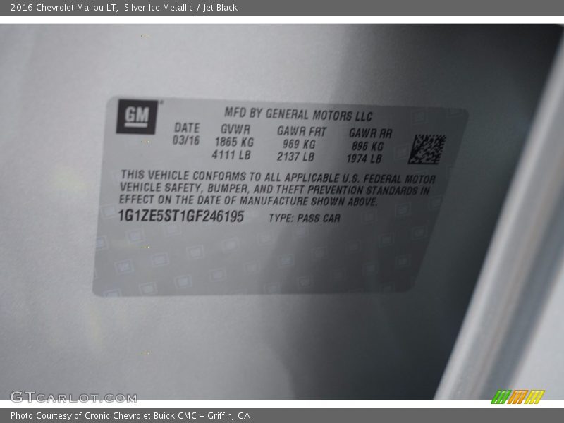 Silver Ice Metallic / Jet Black 2016 Chevrolet Malibu LT