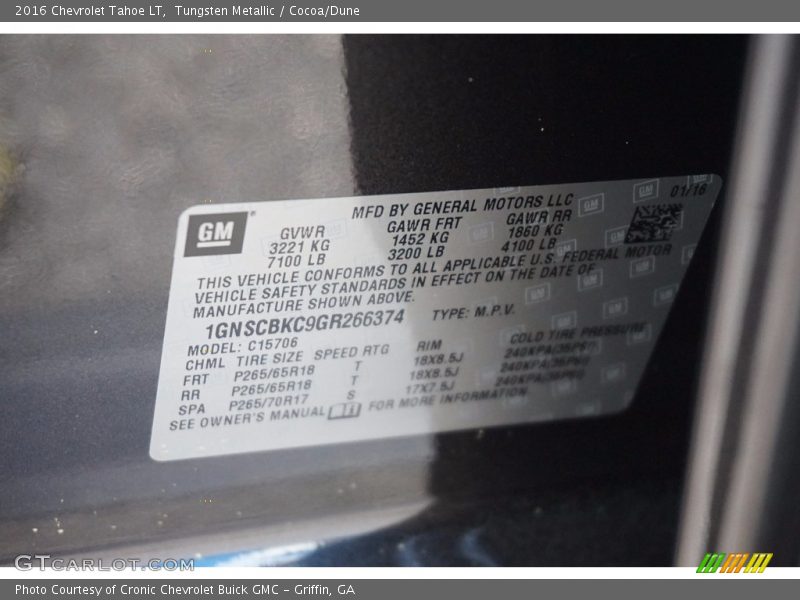 Tungsten Metallic / Cocoa/Dune 2016 Chevrolet Tahoe LT