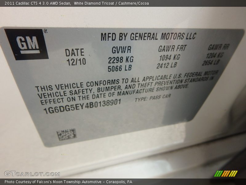 White Diamond Tricoat / Cashmere/Cocoa 2011 Cadillac CTS 4 3.0 AWD Sedan