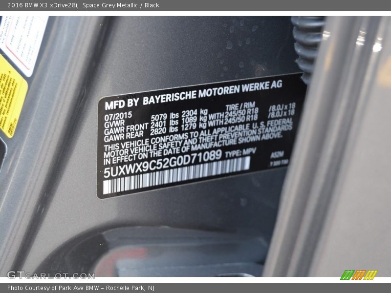Space Grey Metallic / Black 2016 BMW X3 xDrive28i