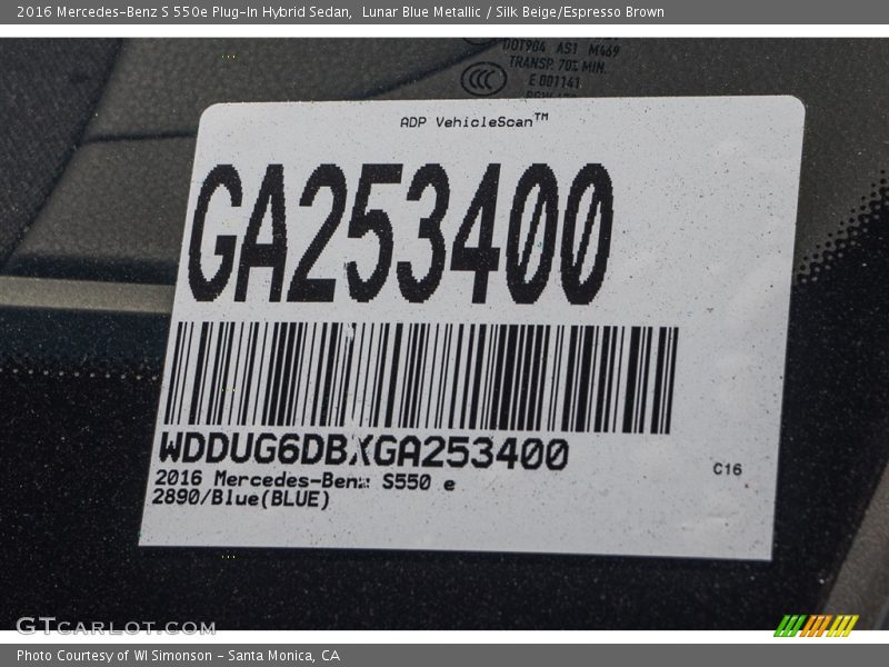 Lunar Blue Metallic / Silk Beige/Espresso Brown 2016 Mercedes-Benz S 550e Plug-In Hybrid Sedan