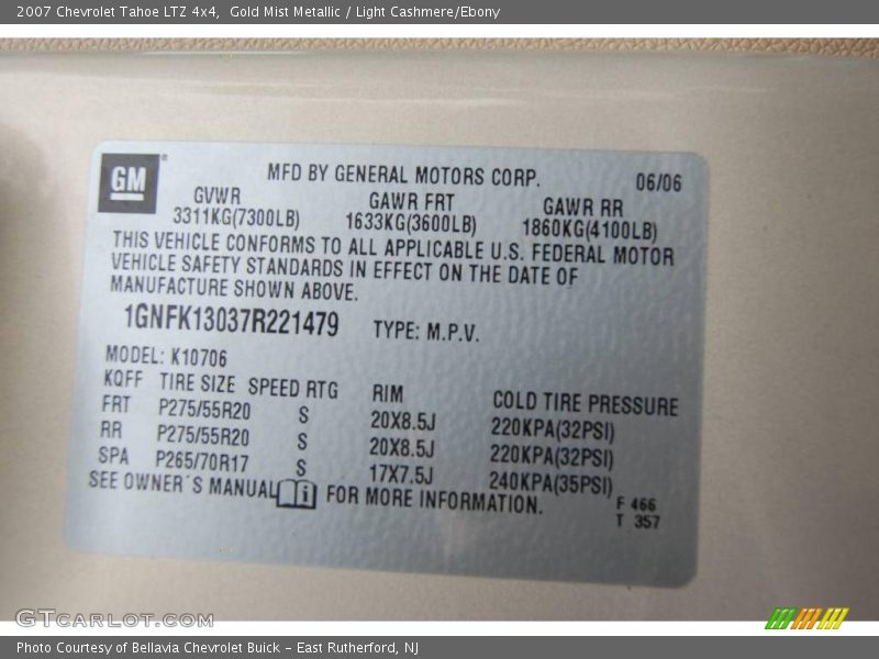 Gold Mist Metallic / Light Cashmere/Ebony 2007 Chevrolet Tahoe LTZ 4x4