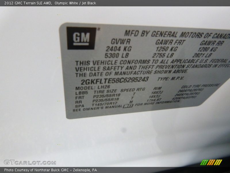 Olympic White / Jet Black 2012 GMC Terrain SLE AWD