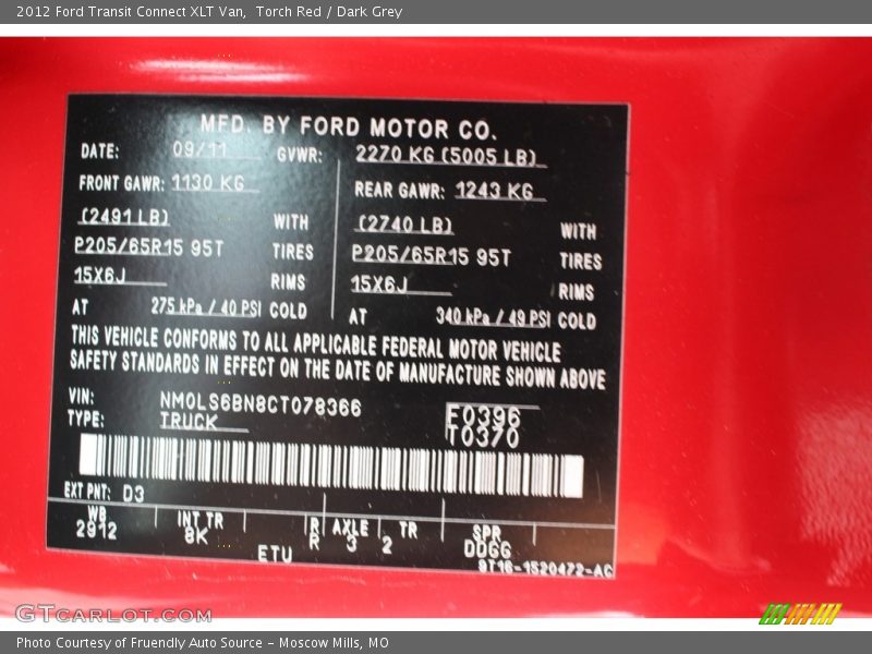 Torch Red / Dark Grey 2012 Ford Transit Connect XLT Van