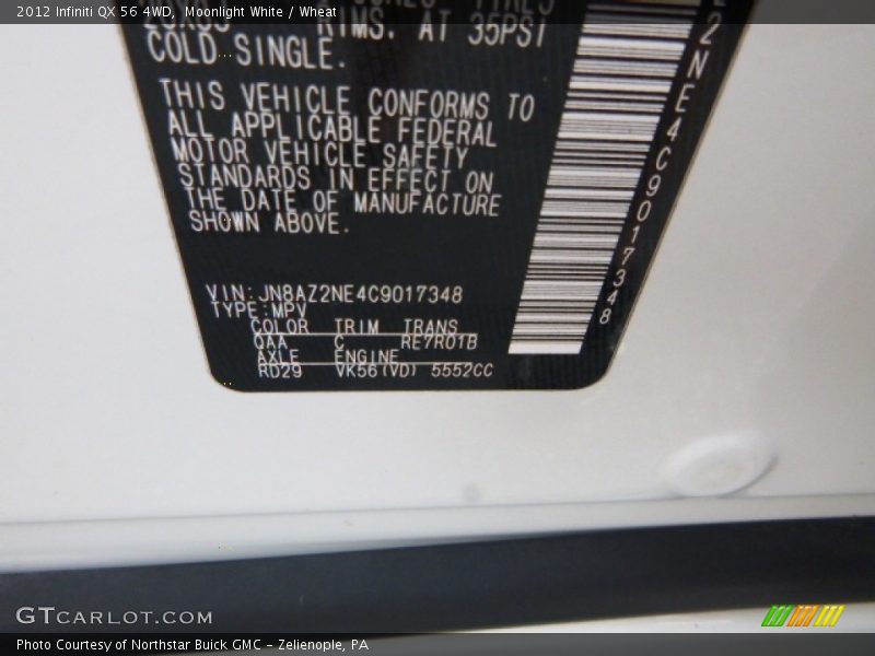 Moonlight White / Wheat 2012 Infiniti QX 56 4WD