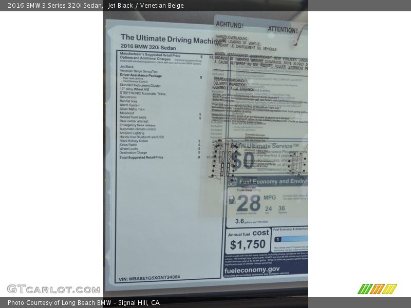 Jet Black / Venetian Beige 2016 BMW 3 Series 320i Sedan