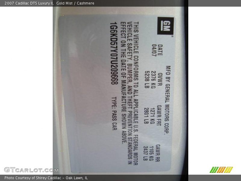 Gold Mist / Cashmere 2007 Cadillac DTS Luxury II