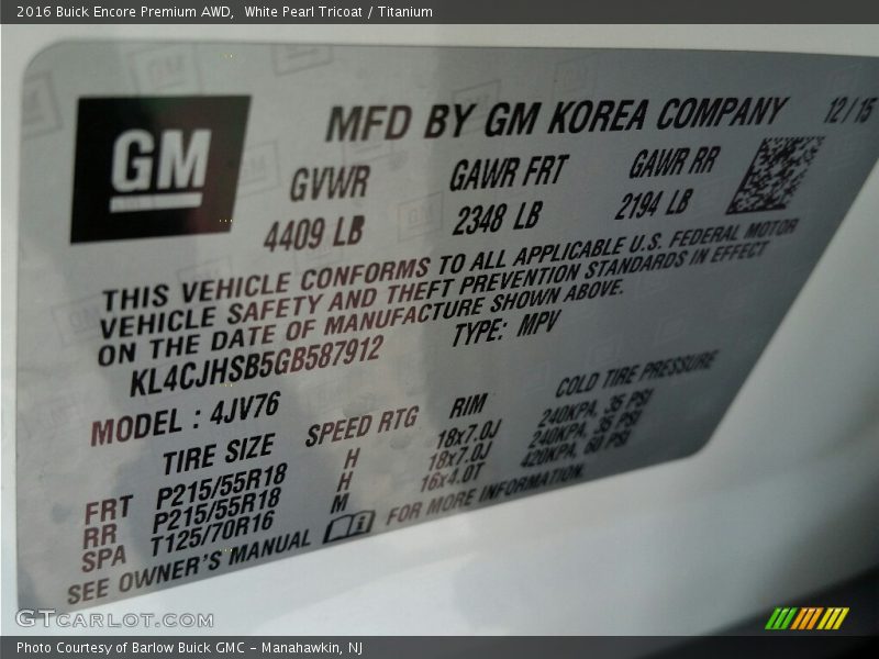 White Pearl Tricoat / Titanium 2016 Buick Encore Premium AWD