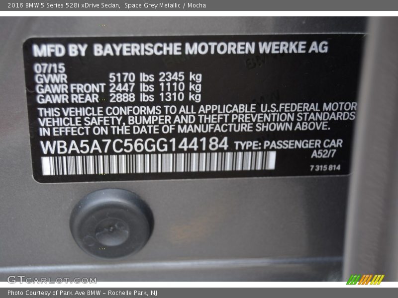 Space Grey Metallic / Mocha 2016 BMW 5 Series 528i xDrive Sedan