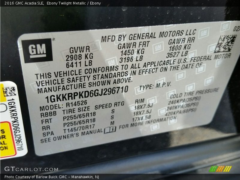 Ebony Twilight Metallic / Ebony 2016 GMC Acadia SLE